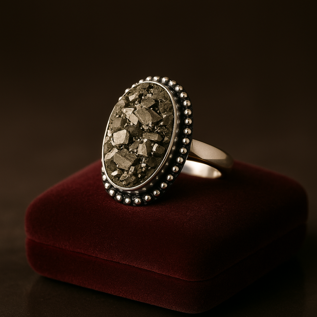 Natural Pyrite Ring (Rough) | Adjustable Free Size | Unisex | Oval, Round, Square, Rectangle