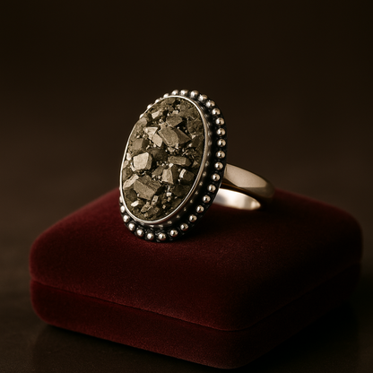 Natural Pyrite Ring (Rough) | Adjustable Free Size | Unisex | Oval, Round, Square, Rectangle