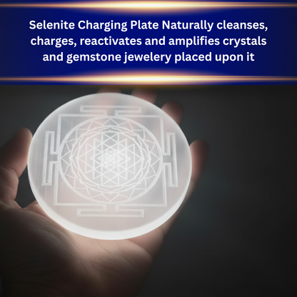 Sri Yantra Engraved Natural Selenite Plate | Round & Square | Premium Grade | For Crystal Cleansing, Meditation & Pooja
