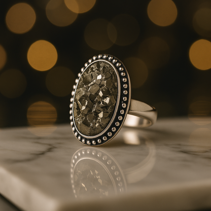 Natural Pyrite Ring (Rough) | Adjustable Free Size | Unisex | Oval, Round, Square, Rectangle