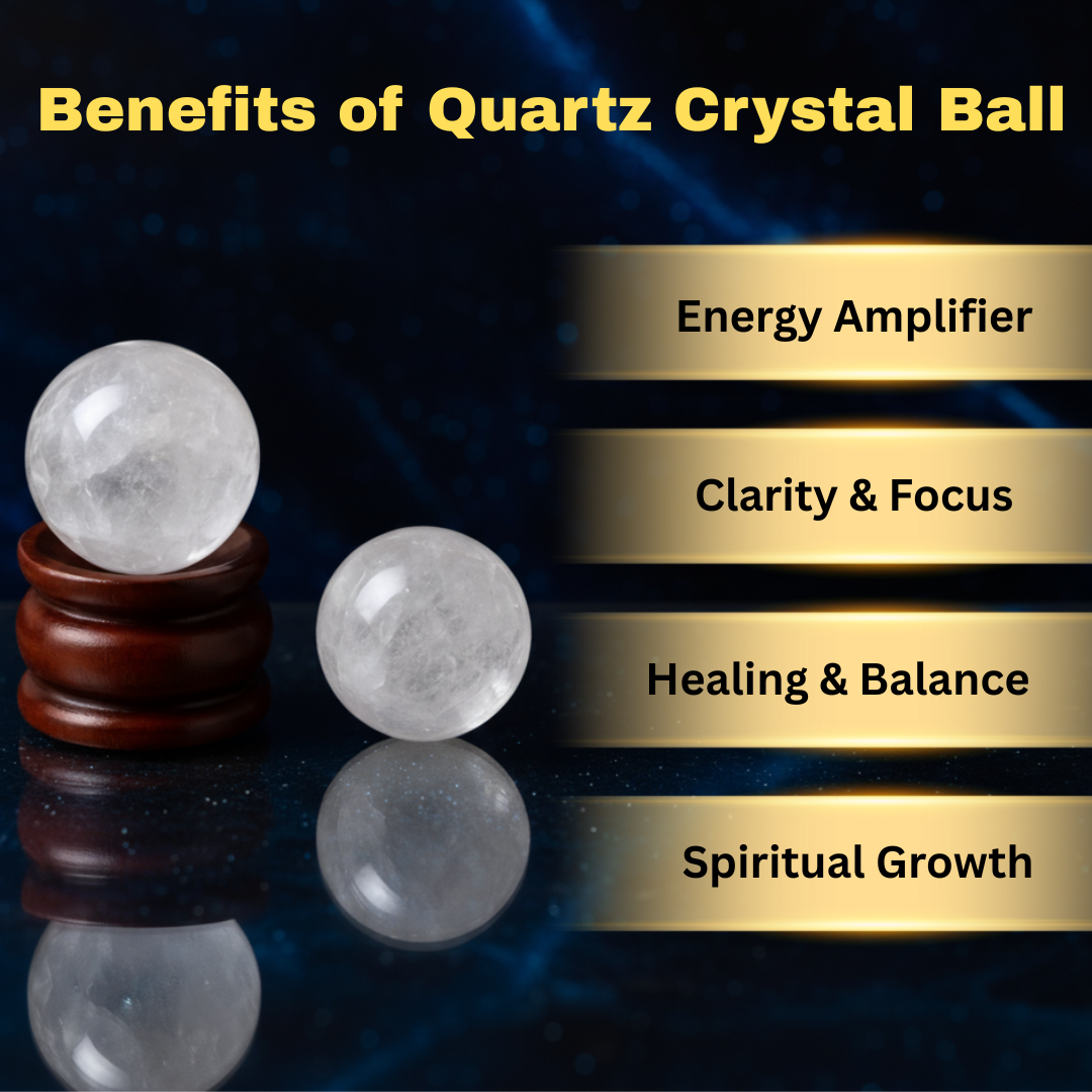 Clear Quartz (Sphatik) Crystal Ball with Premium Wooden Stand | Premium Grade | For Clarity, Meditation & Vastu