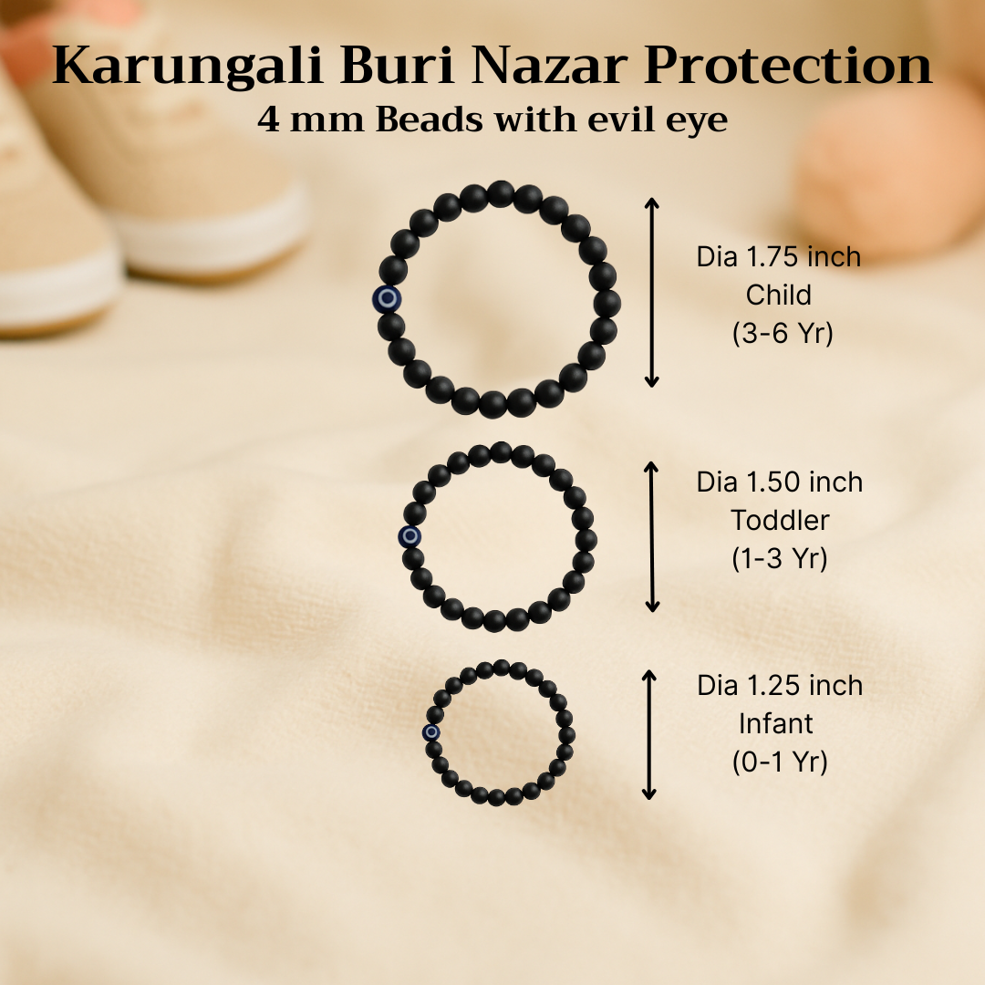 Karungali Children’s Nazar Suraksha | Evil Eye Protection Bracelet   | 4 mm Beads | Premium Grade