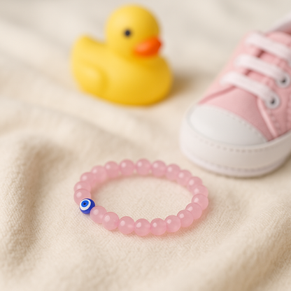 Rose Quartz Children’s Nazar Suraksha | Evil Eye Protection Bracelet | 4 mm Beads | Lab Certified | AAA Grade