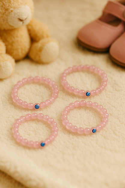Rose Quartz Children’s Nazar Suraksha | Evil Eye Protection Bracelet | 4 mm Beads | Lab Certified | AAA Grade