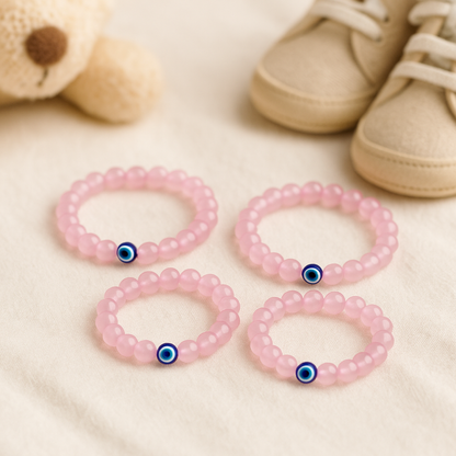 Rose Quartz Children’s Nazar Suraksha | Evil Eye Protection Bracelet | 4 mm Beads | Lab Certified | AAA Grade