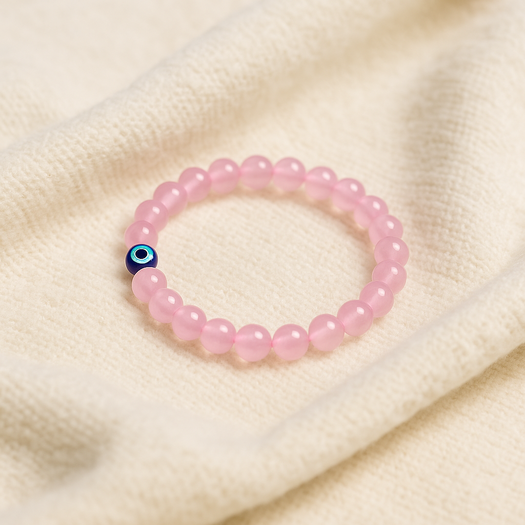 Rose Quartz Children’s Nazar Suraksha | Evil Eye Protection Bracelet | 4 mm Beads | Lab Certified | AAA Grade