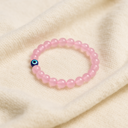 Rose Quartz Children’s Nazar Suraksha | Evil Eye Protection Bracelet | 4 mm Beads | Lab Certified | AAA Grade