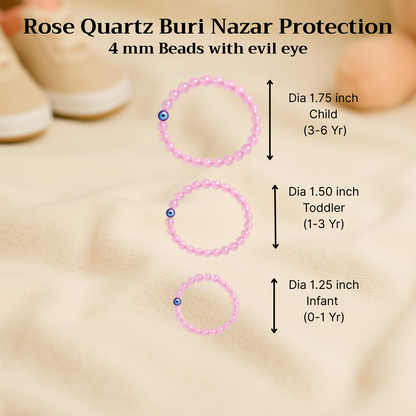 Rose Quartz Children’s Nazar Suraksha | Evil Eye Protection Bracelet | 4 mm Beads | Lab Certified | AAA Grade