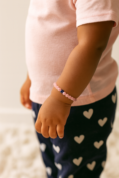 Rose Quartz Children’s Nazar Suraksha | Evil Eye Protection Bracelet | 4 mm Beads | Lab Certified | AAA Grade