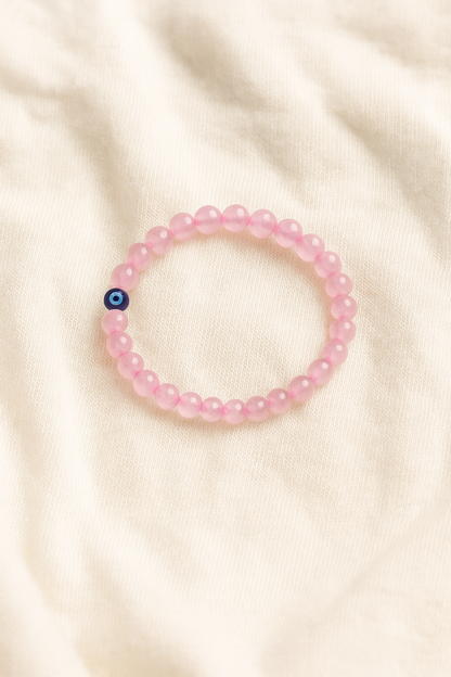 Rose Quartz Children’s Nazar Suraksha | Evil Eye Protection Bracelet | 4 mm Beads | Lab Certified | AAA Grade