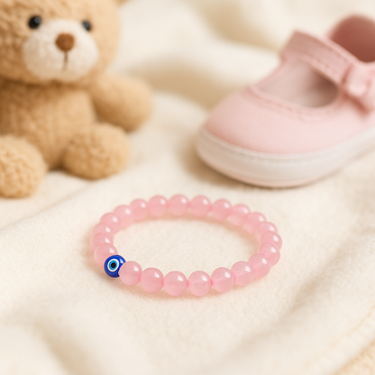 Rose Quartz Children’s Nazar Suraksha | Evil Eye Protection Bracelet | 4 mm Beads | Lab Certified | AAA Grade