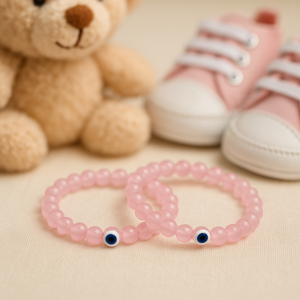 Rose Quartz Children’s Nazar Suraksha | Evil Eye Protection Bracelet | 4 mm Beads | Lab Certified | AAA Grade