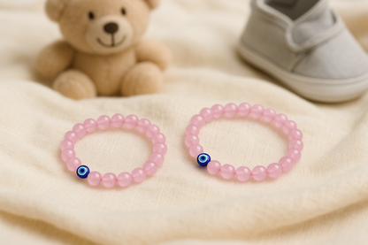 Rose Quartz Children’s Nazar Suraksha | Evil Eye Protection Bracelet | 4 mm Beads | Lab Certified | AAA Grade