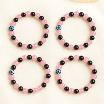 Rose Quartz Obsidian mix Children’s Nazar Suraksha | Evil Eye Protection Bracelet | 4 mm Beads | Lab Certified | AAA Grade