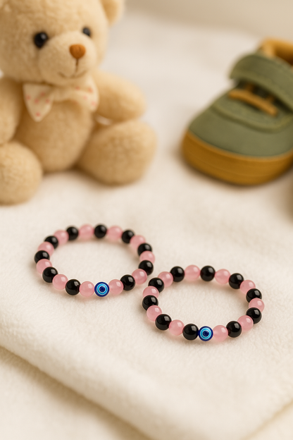 Rose Quartz Obsidian mix Children’s Nazar Suraksha | Evil Eye Protection Bracelet | 4 mm Beads | Lab Certified | AAA Grade