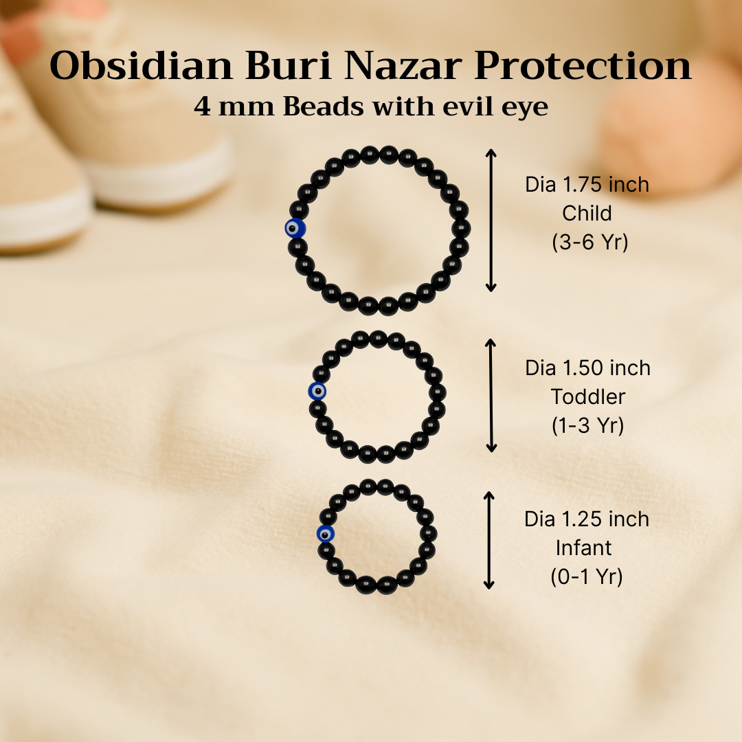 Obsidian Children’s Nazar Suraksha | Evil Eye Protection Bracelet | 4 mm Beads | Lab Certified | AAA Grade