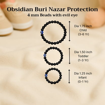 Obsidian Children’s Nazar Suraksha | Evil Eye Protection Bracelet | 4 mm Beads | Lab Certified | AAA Grade