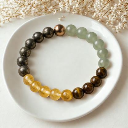 Money Magnet bracelet on a white plate with a light background