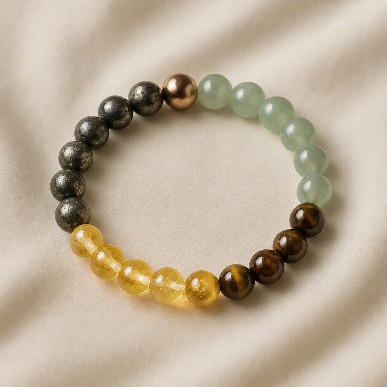Money Magnet Bracelet on a beige fabric background