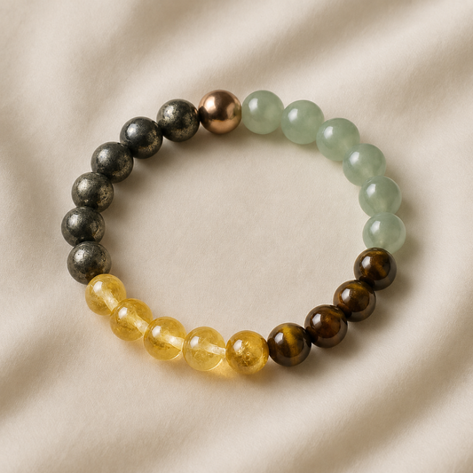 Money Magnet Bracelet on a beige fabric background
