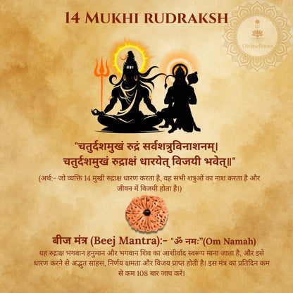 Illustration of a deity and a devotee with text and symbols on a textured background