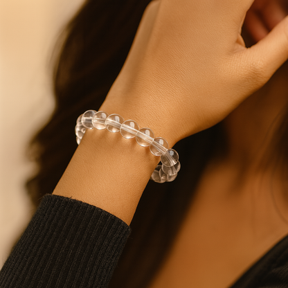 Natural Clear Quartz (Sphatik) Gemstone Bracelet | 8 mm Beads | Lab Certified | AAA Grade | Healing Crystal