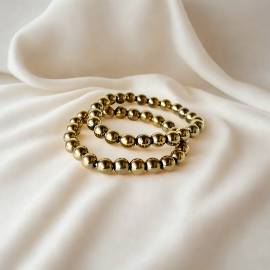 Natural Golden Hematite Gemstone Bracelet | 8 mm Beads | Lab Certified | AAA Grade | Healing Crystal