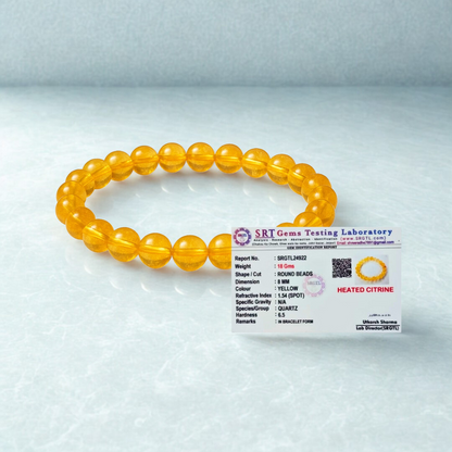 Natural Heated Citrine Gemstone Bracelet | 8 mm Beads | Lab Certified | AAA Grade | Healing Crystal