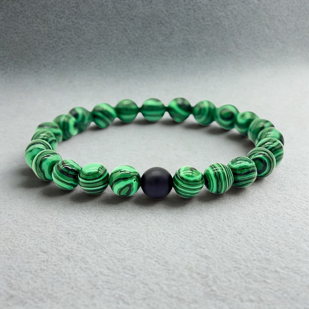 Natural Malachite Gemstone Bracelet | Dana Firangi | 8mm Beads | Crystal Bracelet - DivineRoots