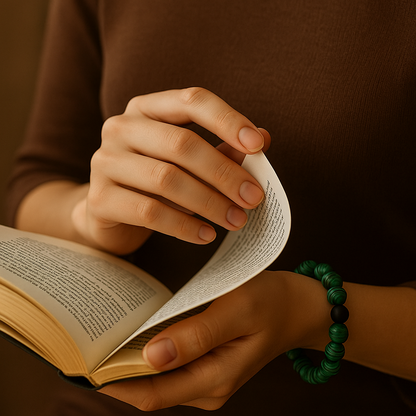 Person holding an open book with a blurred background