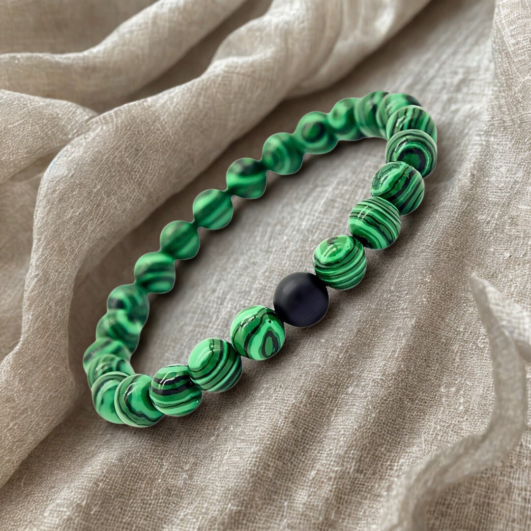 Natural Malachite Gemstone Bracelet | Dana Firangi | 8mm Beads | Crystal Bracelet - DivineRoots