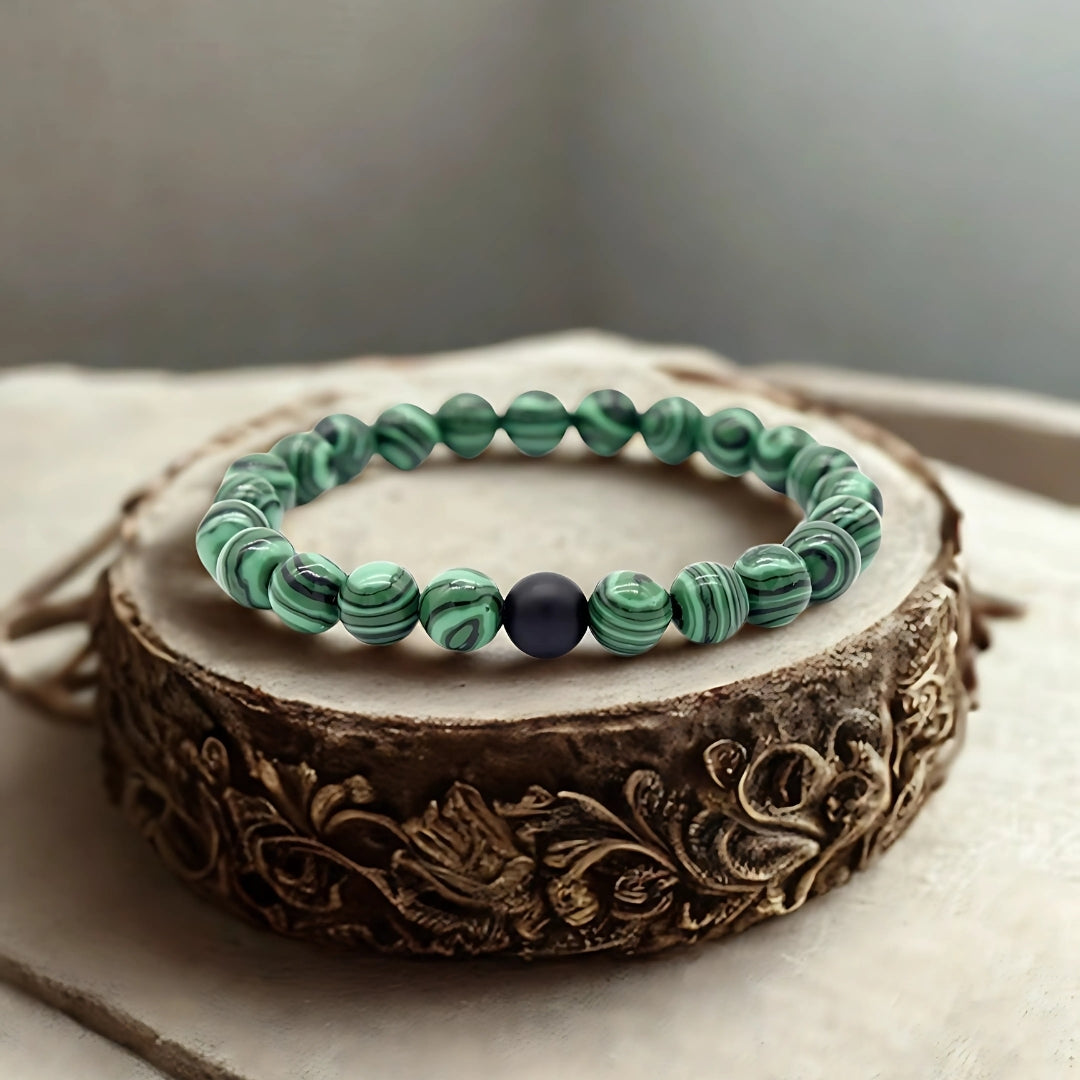 Natural Malachite Gemstone Bracelet | Dana Firangi | 8mm Beads | Crystal Bracelet - DivineRoots