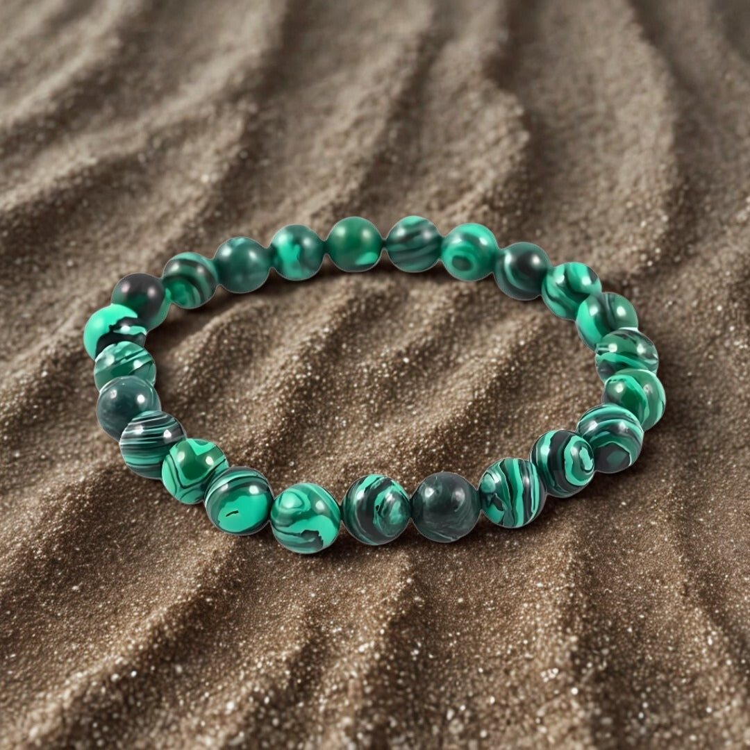 Natural Malachite Gemstone Bracelet | Dana Firangi | 8mm Beads | Crystal Bracelet - DivineRoots