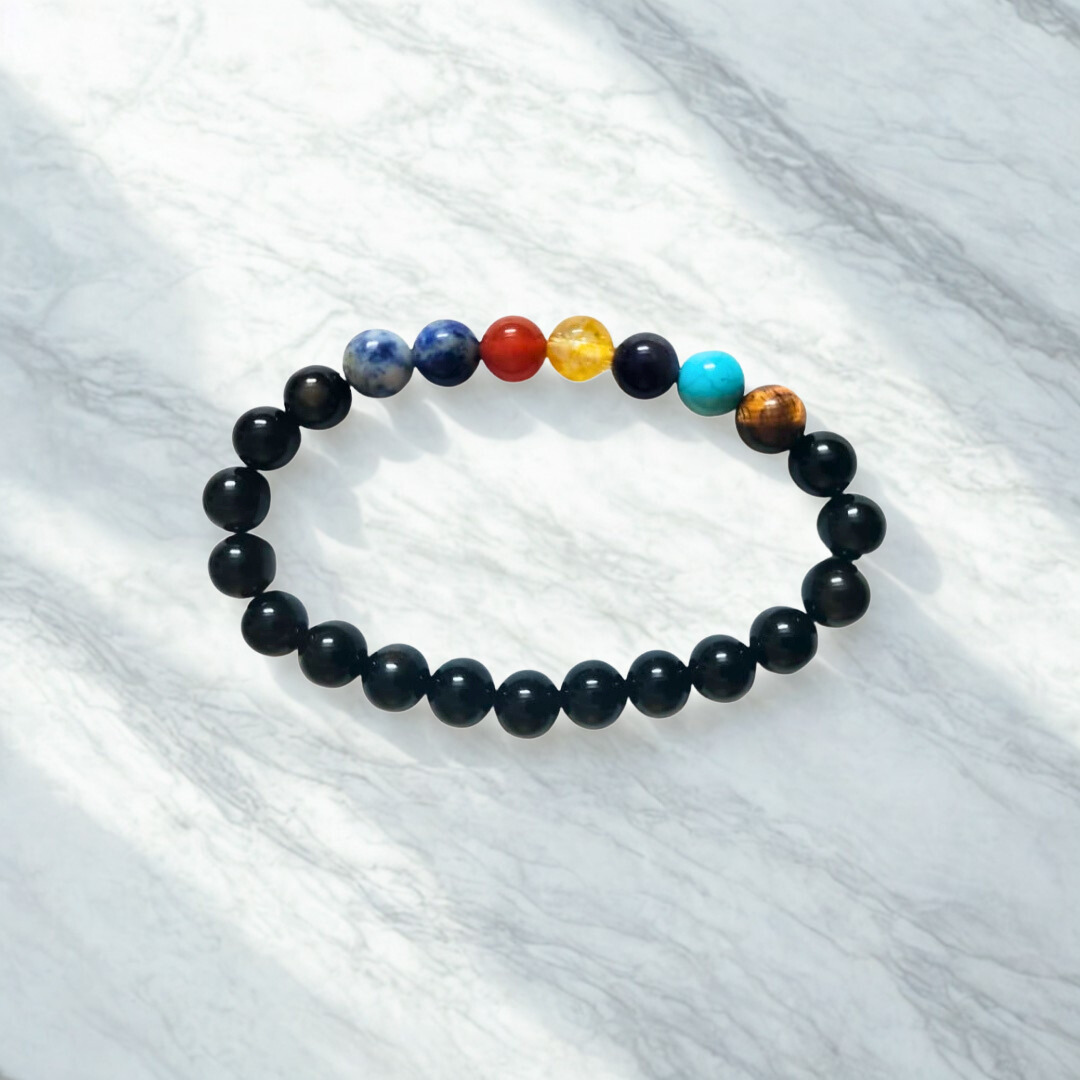 Natural 7 Chakra Gemstone Bracelet | 8 mm Beads | Lab Certified | AAA Grade | Healing Crystal