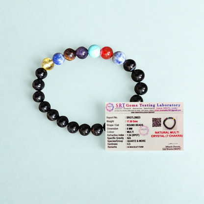 Natural 7 Chakra Gemstone Bracelet | 8 mm Beads | Lab Certified | AAA Grade | Healing Crystal