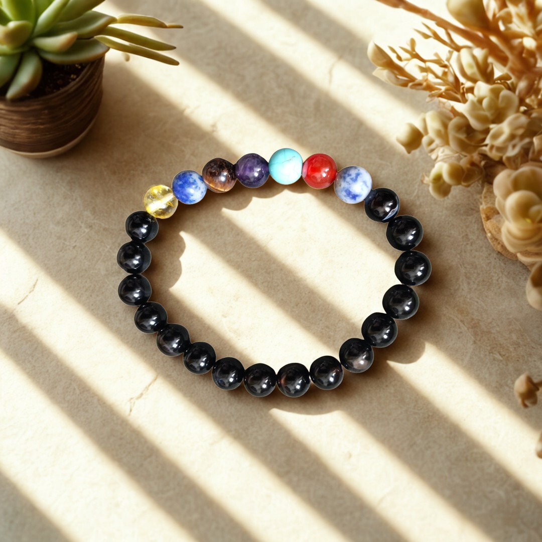 Natural 7 Chakra Gemstone Bracelet | 8 mm Beads | Lab Certified | AAA Grade | Healing Crystal