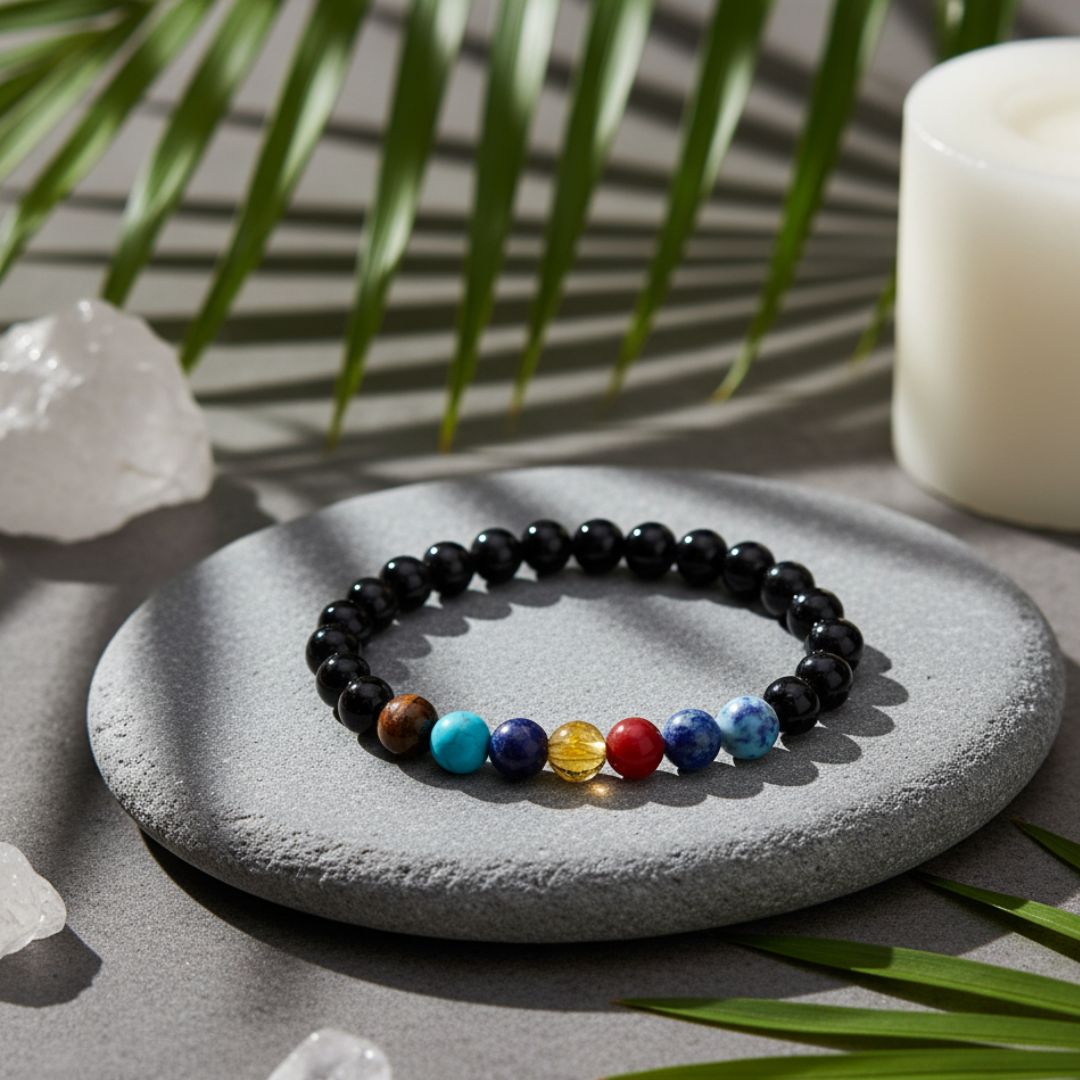 Natural 7 Chakra Gemstone Bracelet | 8 mm Beads | Lab Certified | AAA Grade | Healing Crystal
