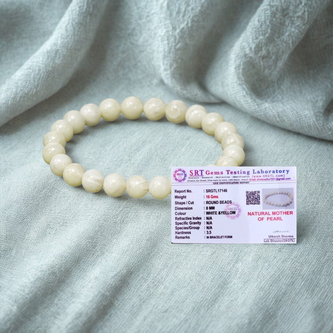 Natural Mother of Pearl (Shankhmani) Gemstone Bracelet | 8 mm Beads | Lab Certified | AAA Grade | Healing Crystal