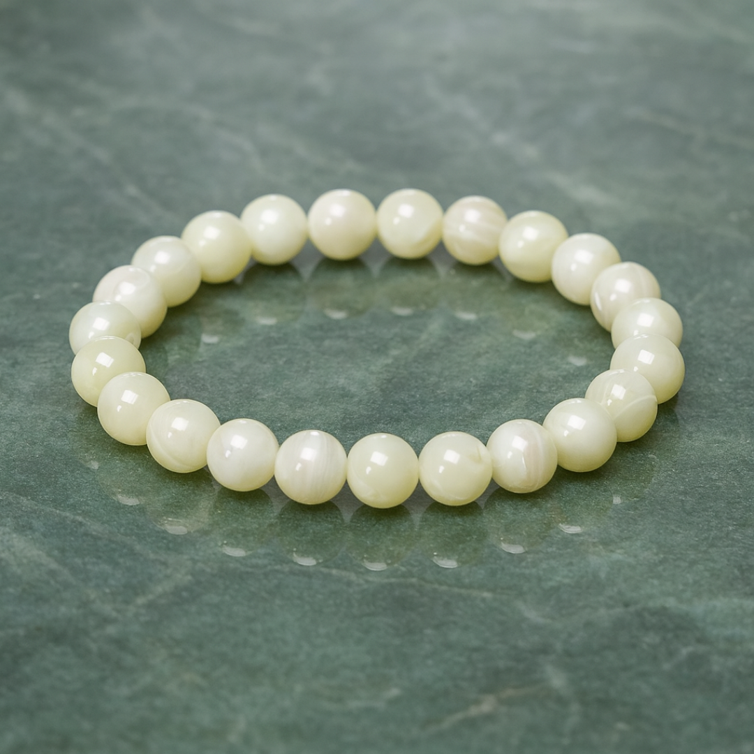 Natural Mother of Pearl (Shankhmani) Gemstone Bracelet | 8 mm Beads | Lab Certified | AAA Grade | Healing Crystal