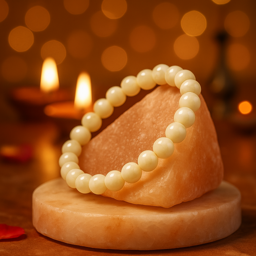 Natural Mother of Pearl (Shankhmani) Gemstone Bracelet | 8 mm Beads | Lab Certified | AAA Grade | Healing Crystal