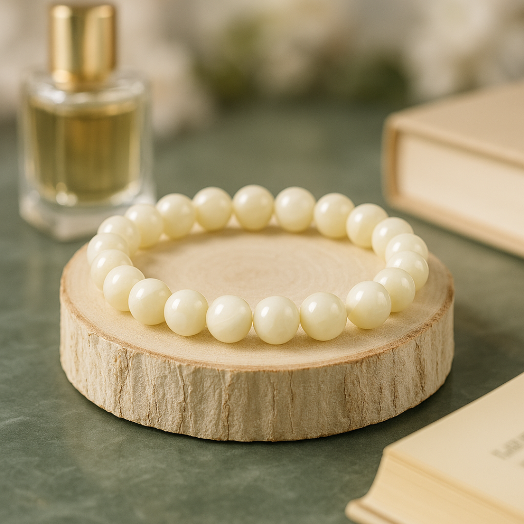 Natural Mother of Pearl (Shankhmani) Gemstone Bracelet | 8 mm Beads | Lab Certified | AAA Grade | Healing Crystal