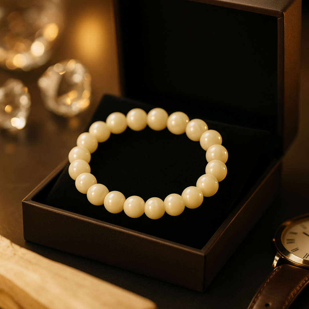 Natural Mother of Pearl (Shankhmani) Gemstone Bracelet | 8 mm Beads | Lab Certified | AAA Grade | Healing Crystal