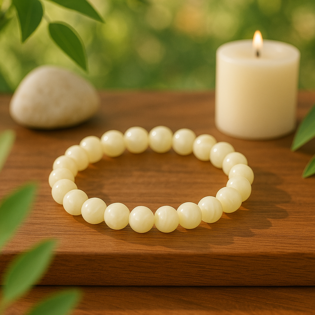 Natural Mother of Pearl (Shankhmani) Gemstone Bracelet | 8 mm Beads | Lab Certified | AAA Grade | Healing Crystal