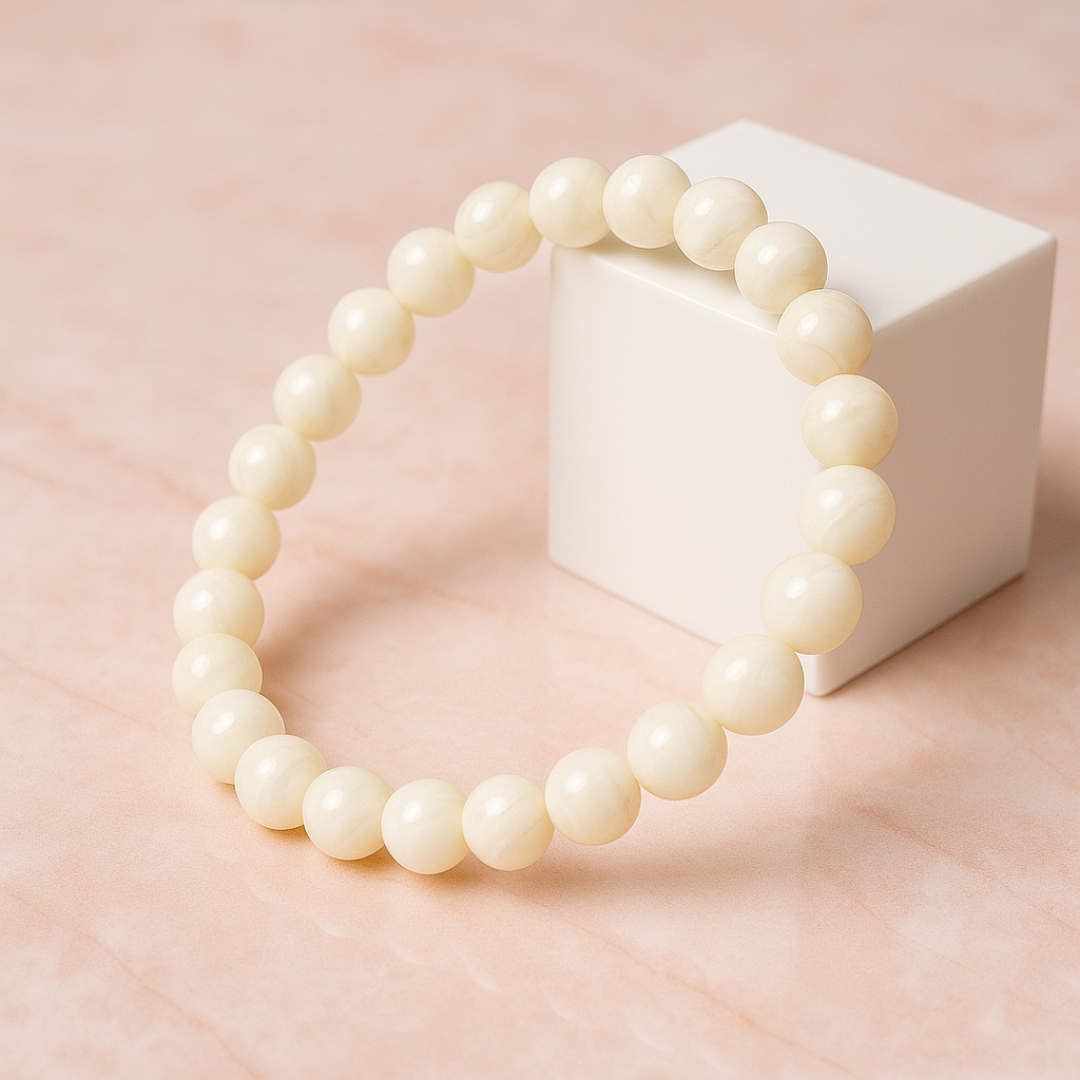 Natural Mother of Pearl (Shankhmani) Gemstone Bracelet | 8 mm Beads | Lab Certified | AAA Grade | Healing Crystal