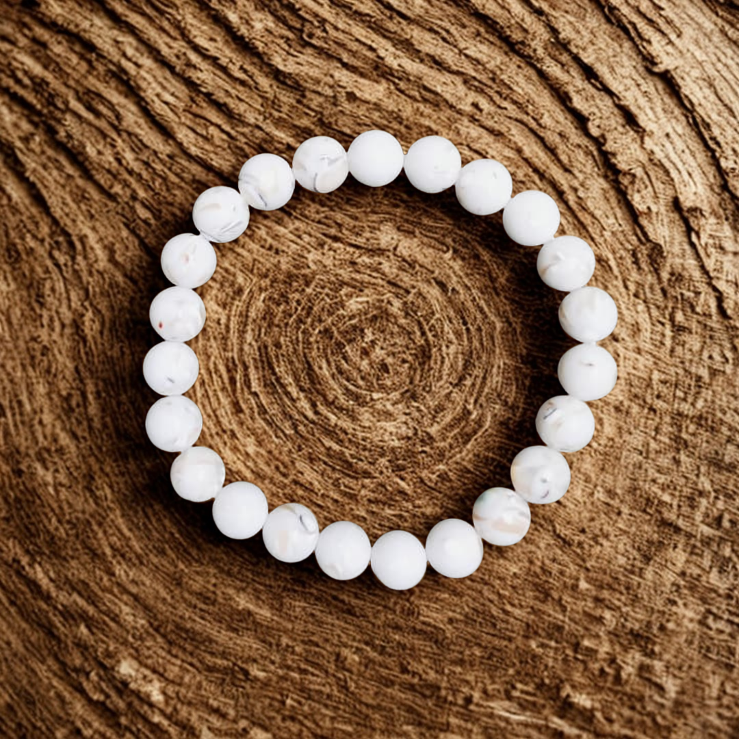 Natural Mother of Pearl (Shankhmani) Gemstone Bracelet | 8 mm Beads | Lab Certified | AAA Grade | Healing Crystal