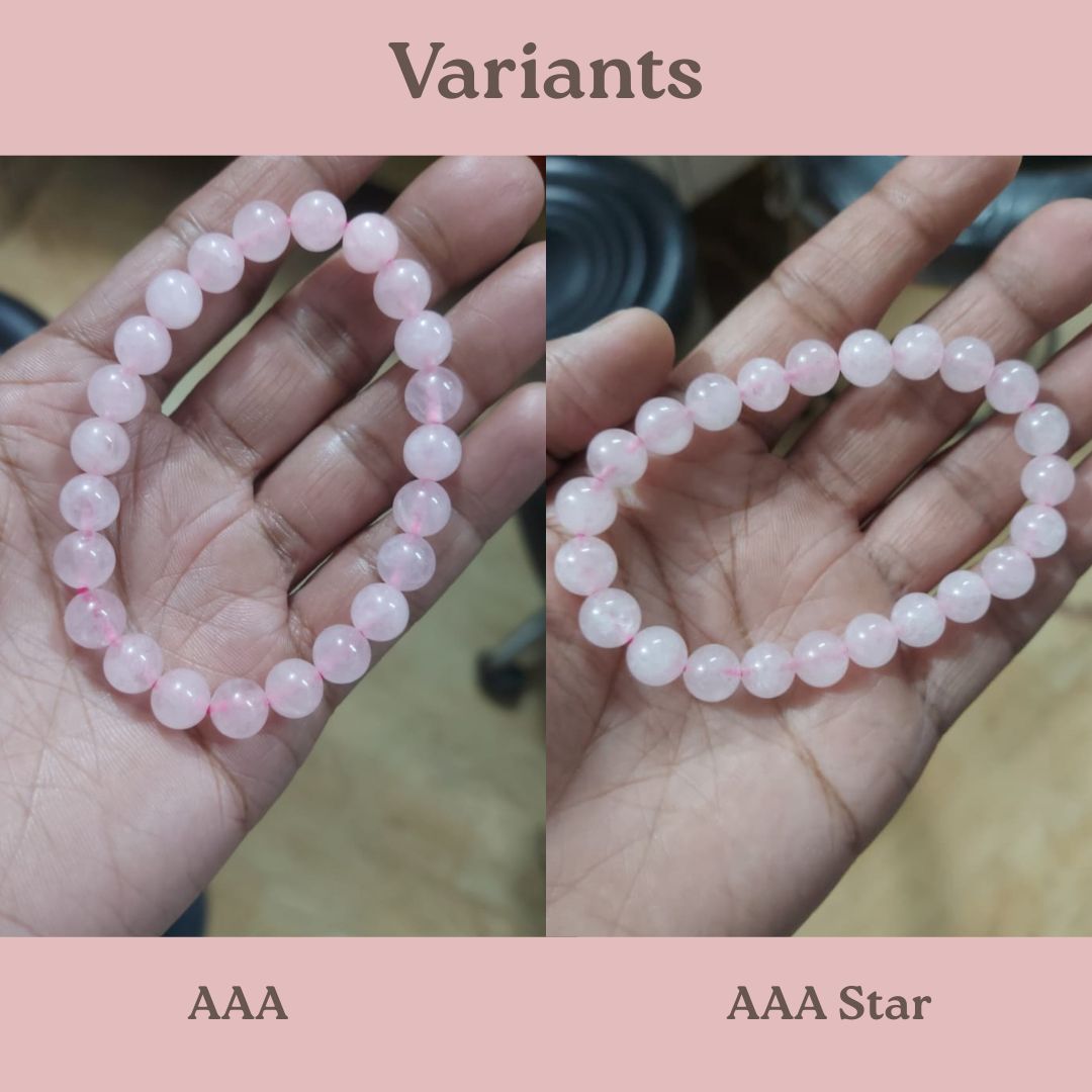 இயற்கை ரோஜா குவார்ட்ஸ் ரத்தின வளையல் | 8 மிமீ மணிகள் | குணப்படுத்தும் படிக வளையல் 