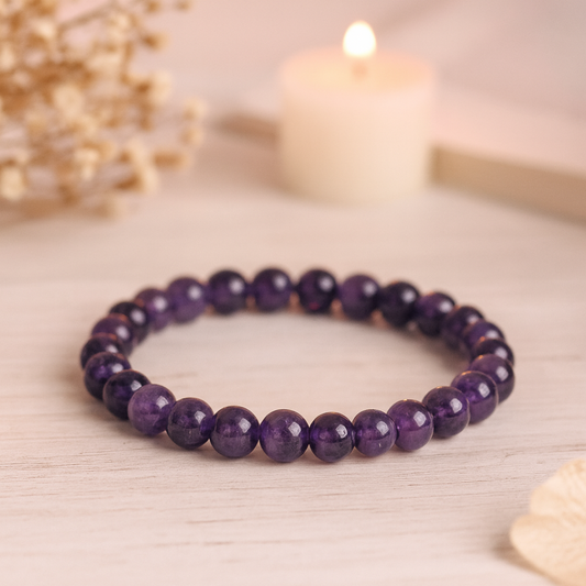 Natural Amethyst Round Beads (Jamuniya) Bracelet | 8 mm Beads | Lab Certified | AAA Grade | Healing Crystal