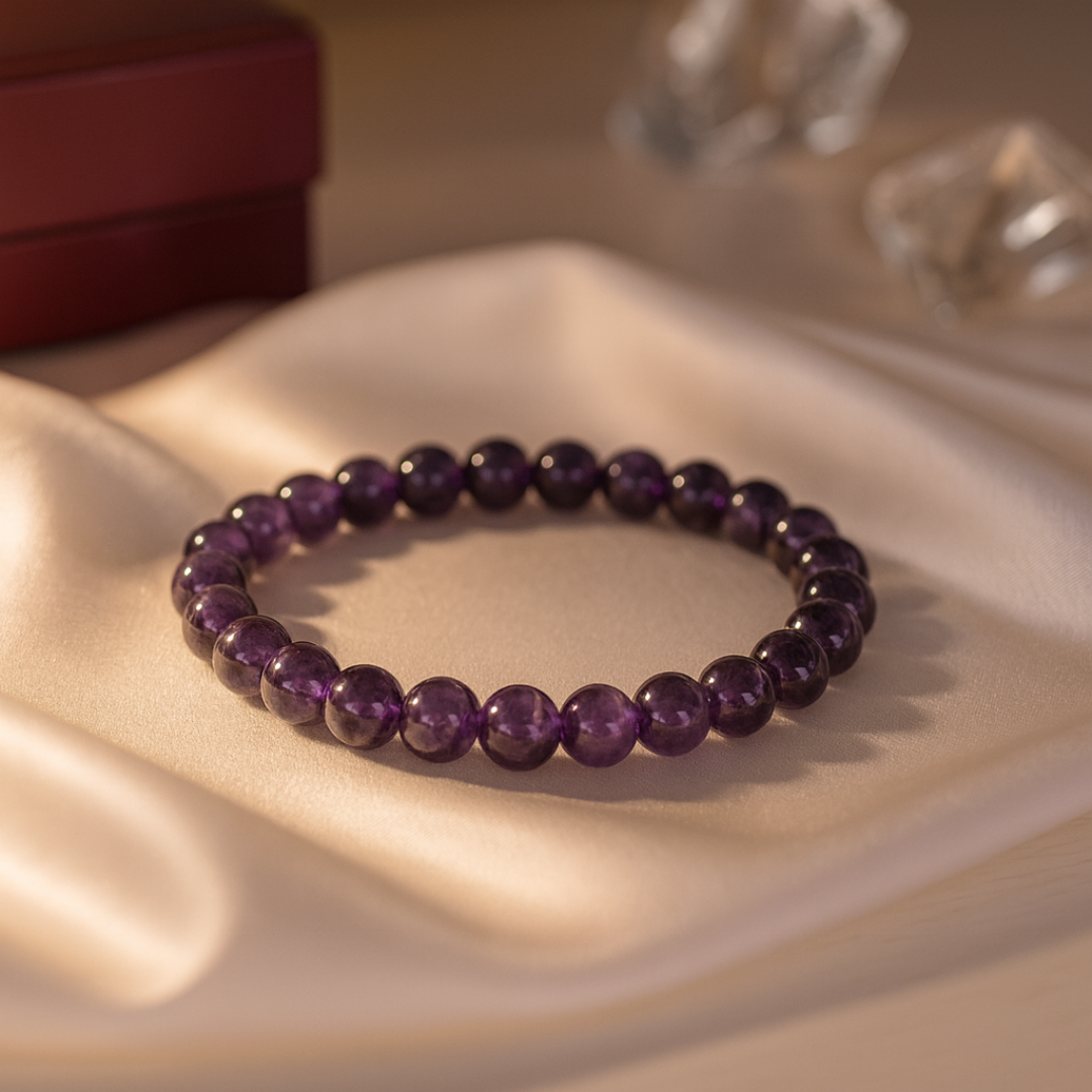 Natural Amethyst Round Beads (Jamuniya) Bracelet | 8 mm Beads | Lab Certified | AAA Grade | Healing Crystal