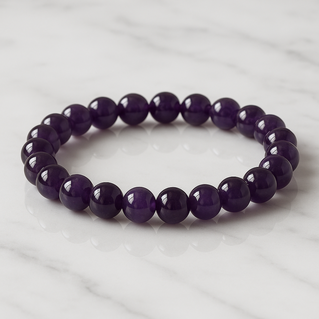 Natural Amethyst Round Beads (Jamuniya) Bracelet | 8 mm Beads | Lab Certified | AAA Grade | Healing Crystal