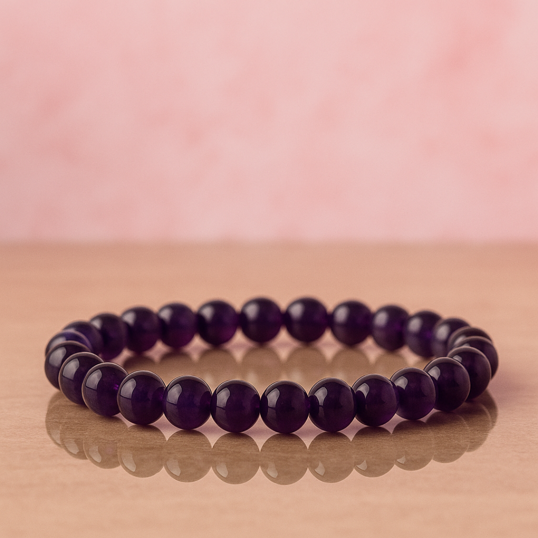 Natural Amethyst Round Beads (Jamuniya) Bracelet | 8 mm Beads | Lab Certified | AAA Grade | Healing Crystal